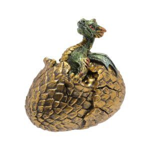 Willow green dragon figurine emerging from a gold-coloured egg.