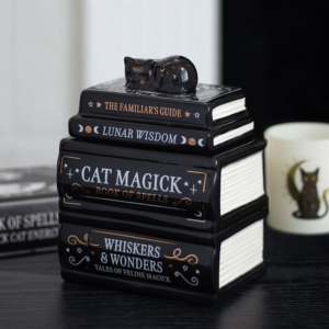 Black Cat Book Stack Oil Burner with Cat